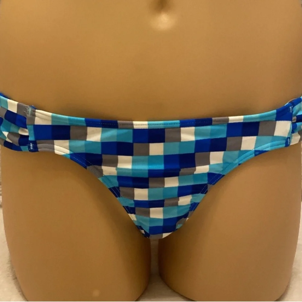 Fashion Nova Blue Knotted Bikini with Gingham Bottoms